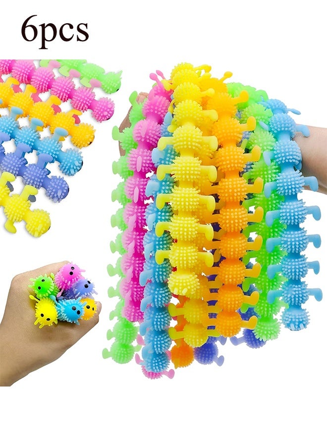 YJ 6 pcs caterpillar elastic string feel toys, children's relaxation toys and adult stress relief, candy bag filler, party favor (random color) - Image 1